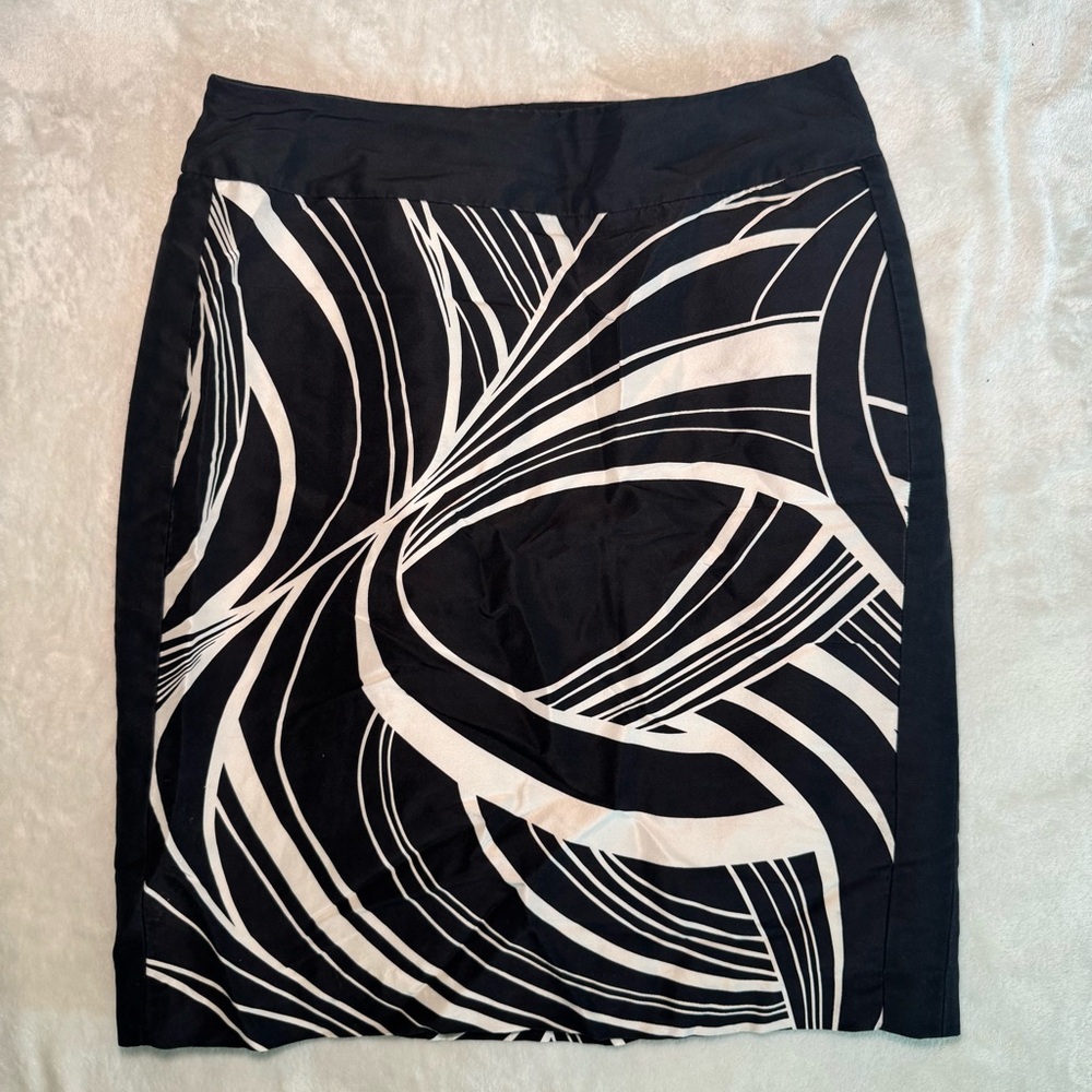 Vintage Black and White Abstract Silk Mini Skirt